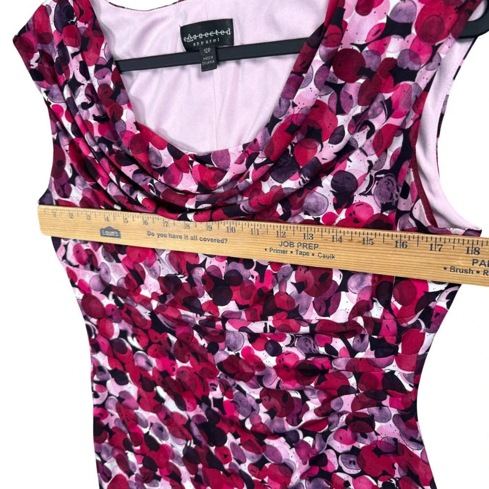 Women Pink Floral Cowl Neck Sleeveless Sheath Dress Y2K Officecore 12P - Picture 5 of 8